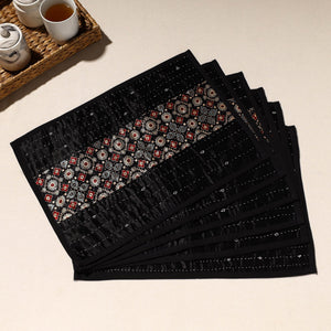 Black - Kutch Tagai Embroidered Mashru Silk Table Mats (SO6) 03
