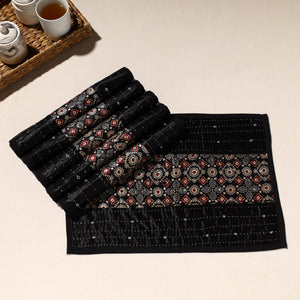 Black - Kutch Tagai Embroidered Mashru Silk Table Mats (SO6) 03