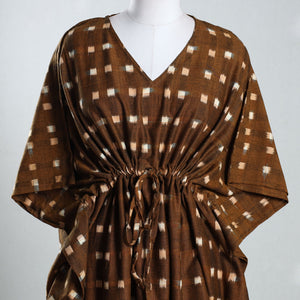 Brown - Ikat Weave Cotton Kaftan with Tie-Up Waist (Medium)