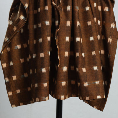 Brown - Ikat Weave Cotton Kaftan with Tie-Up Waist (Medium)