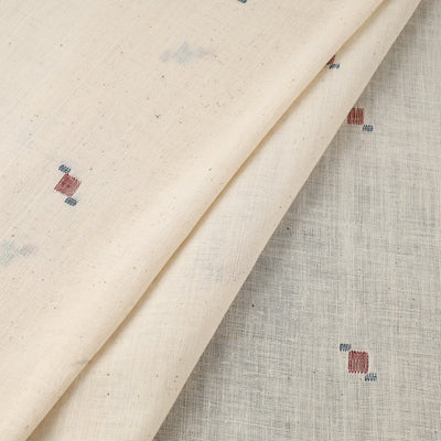 Beige - Handspun Handloom Natural Dyed Cotton Kora Jamdani Fabric 44