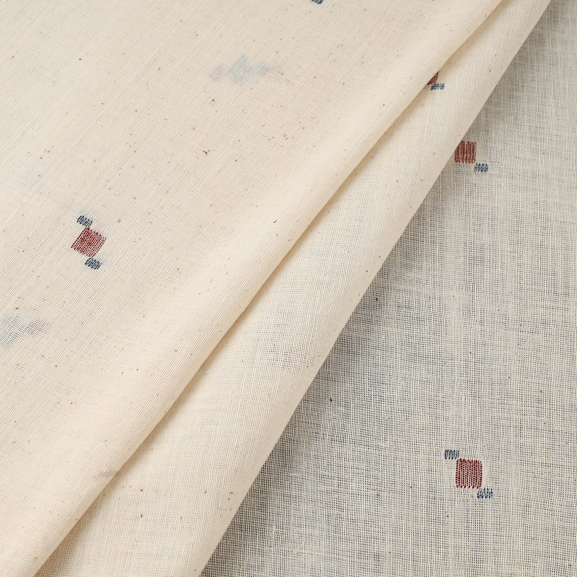 Beige - Handspun Handloom Natural Dyed Cotton Kora Jamdani Fabric 44
