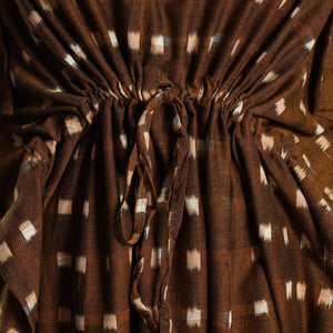 Brown - Ikat Weave Cotton Kaftan with Tie-Up Waist (Medium)