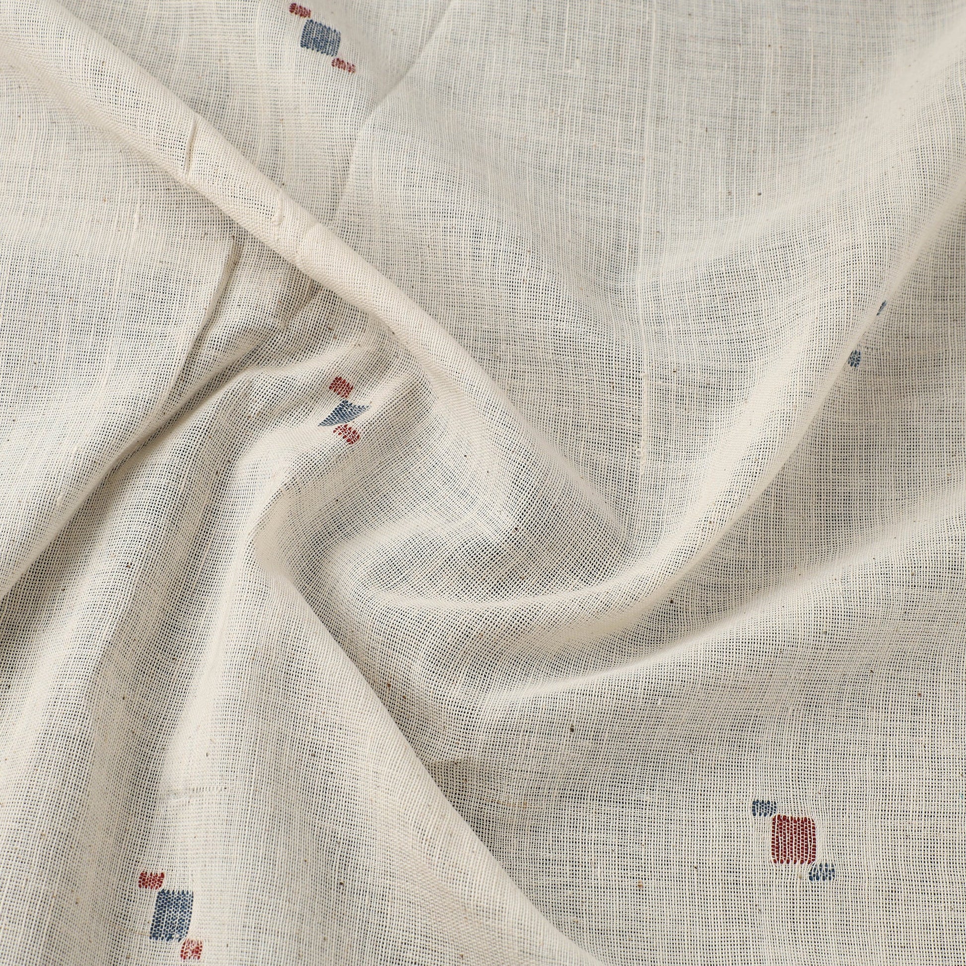 Beige - Handspun Handloom Natural Dyed Cotton Kora Jamdani Fabric 44