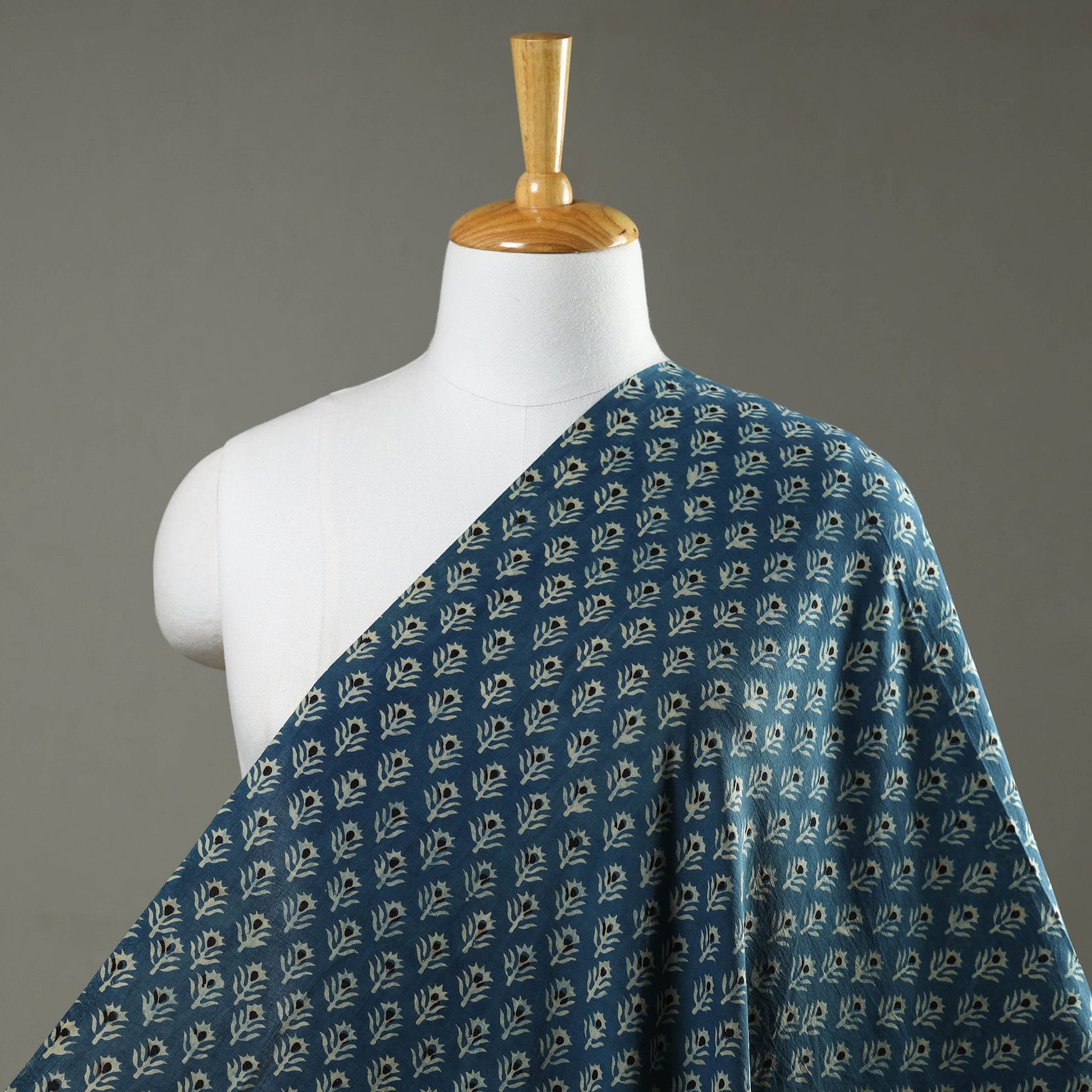 Blue - Akola Hand Block Printed Cotton Fabric