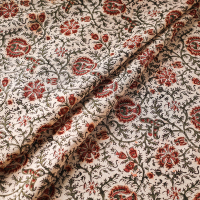 Beige - Pedana Kalamkari Block Printed Cotton Fabric 11