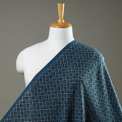 Blue - Hand Block Printed Cotton Akola Fabric