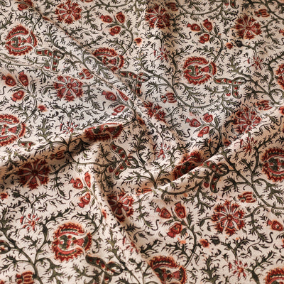 Beige - Pedana Kalamkari Block Printed Cotton Fabric 11