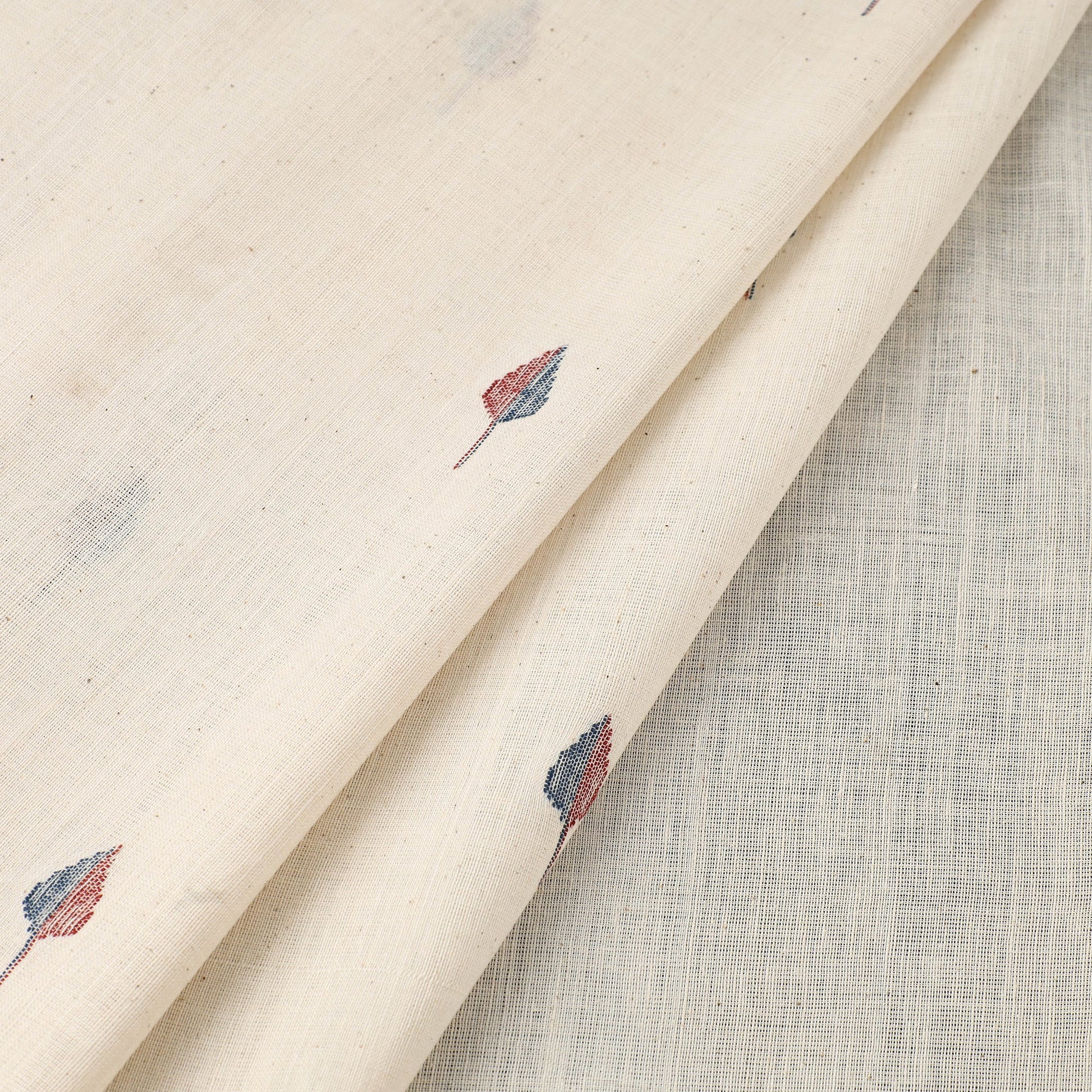 Beige - Handspun Handloom Natural Dyed Cotton Kora Jamdani Fabric 45