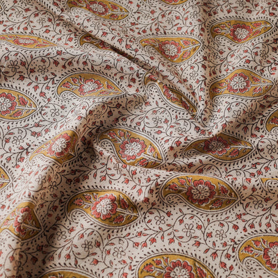 Beige - Pedana Kalamkari Block Printed Cotton Fabric
