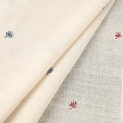 Beige - Handspun Handloom Natural Dyed Cotton Kora Jamdani Fabric 46