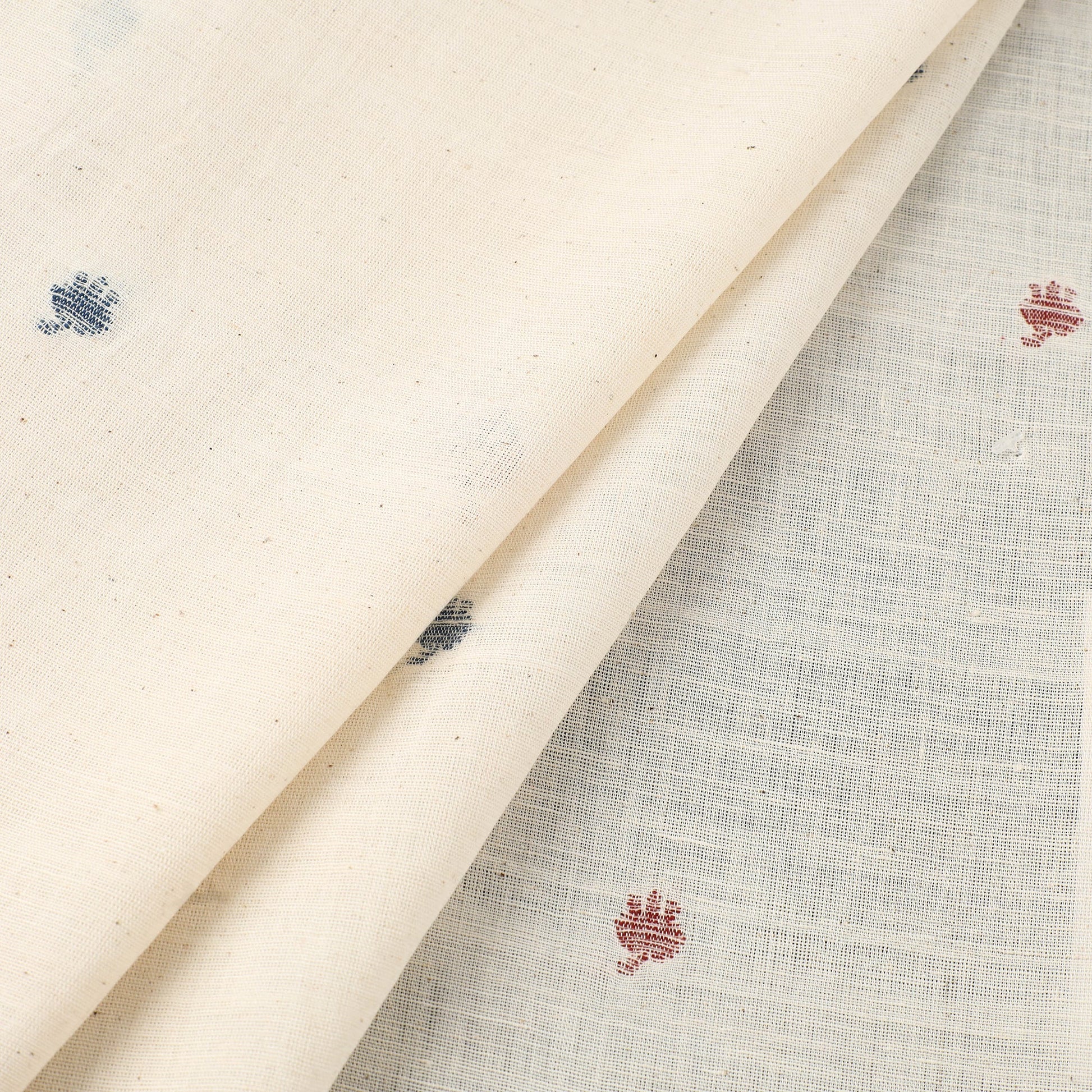 Beige - Handspun Handloom Natural Dyed Cotton Kora Jamdani Fabric 46