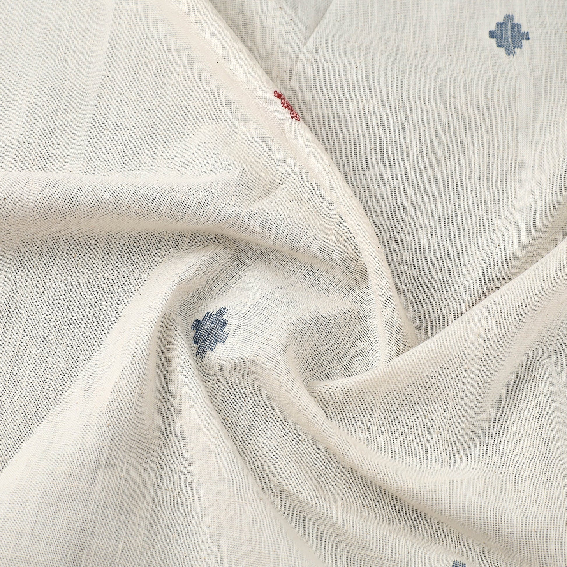 Beige - Handspun Handloom Natural Dyed Cotton Kora Jamdani Fabric 47