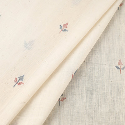 Beige Handspun Handloom Natural Dyed Cotton Kora Jamdani Fabric 48