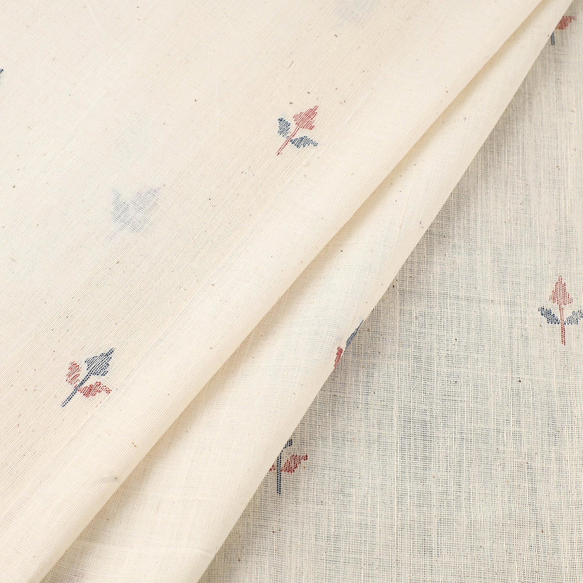 Beige Handspun Handloom Natural Dyed Cotton Kora Jamdani Fabric 48