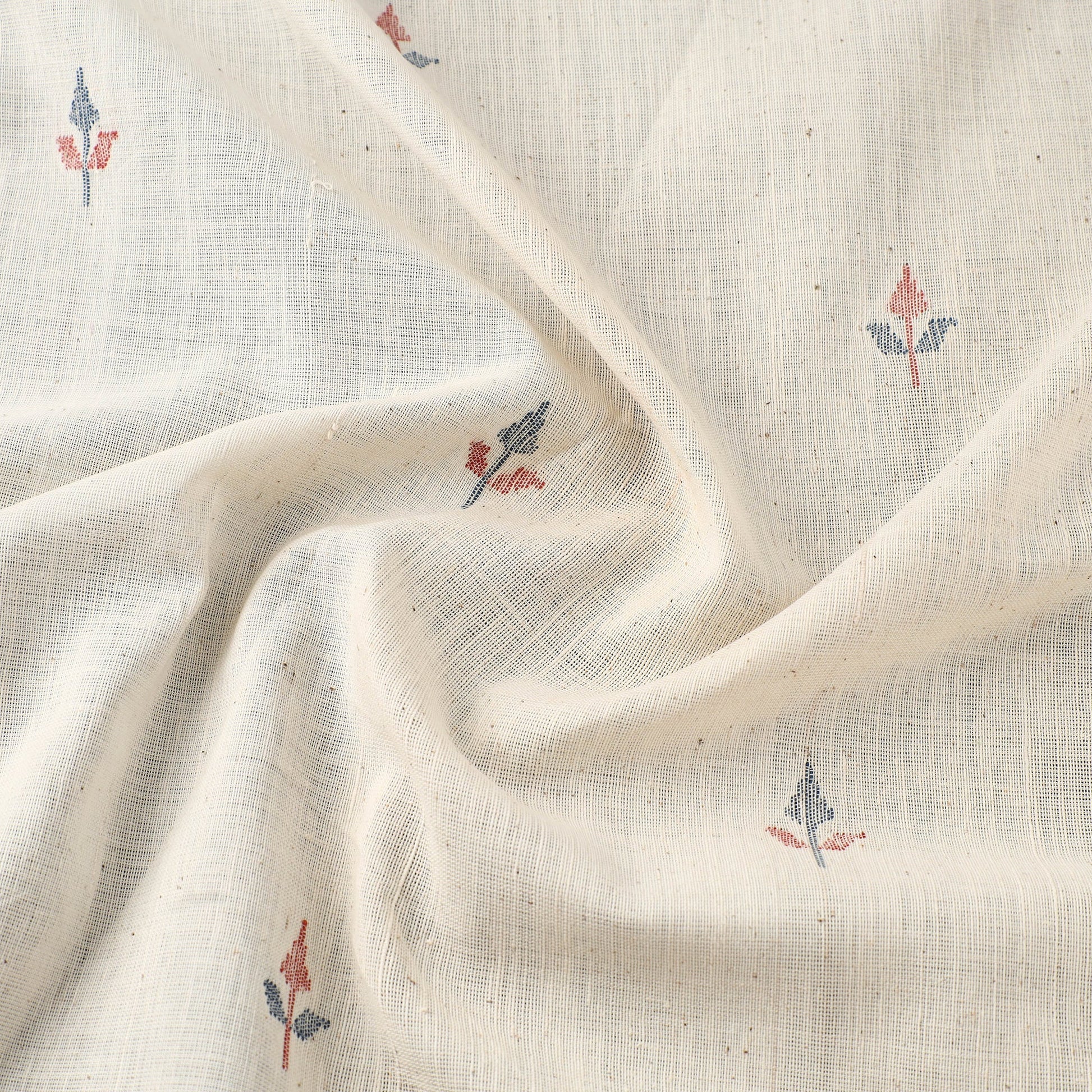 Beige Handspun Handloom Natural Dyed Cotton Kora Jamdani Fabric 48