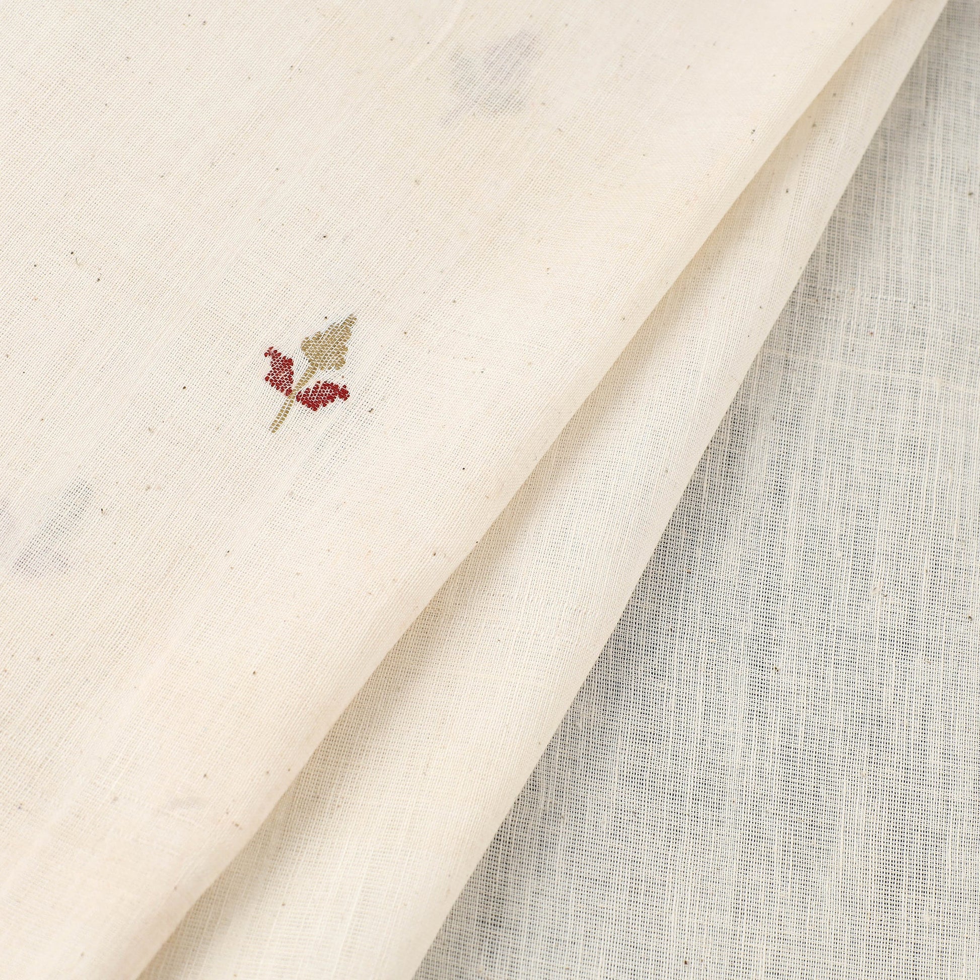 Beige - Handspun Handloom Natural Dyed Cotton Kora Jamdani Fabric 49