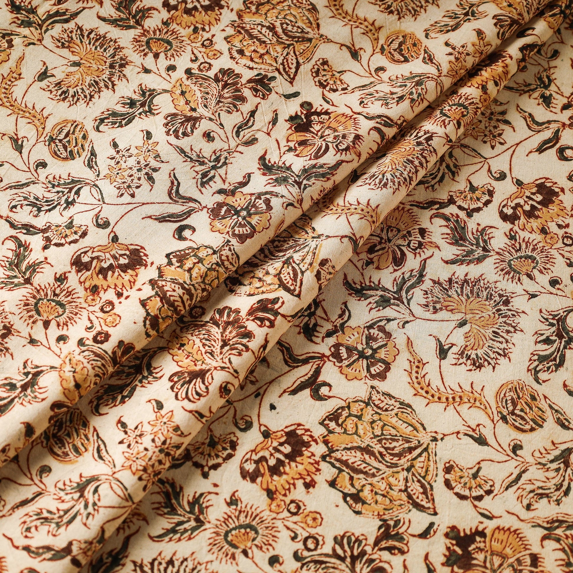 Beige - Pedana Kalamkari Block Printed Cotton Fabric