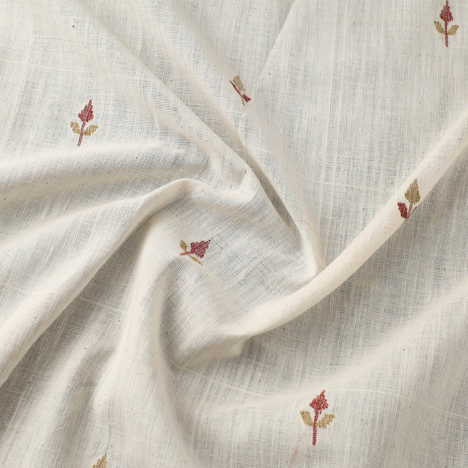 Beige - Handspun Handloom Natural Dyed Cotton Kora Jamdani Fabric 49