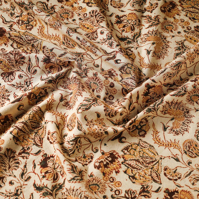 Beige - Pedana Kalamkari Block Printed Cotton Fabric