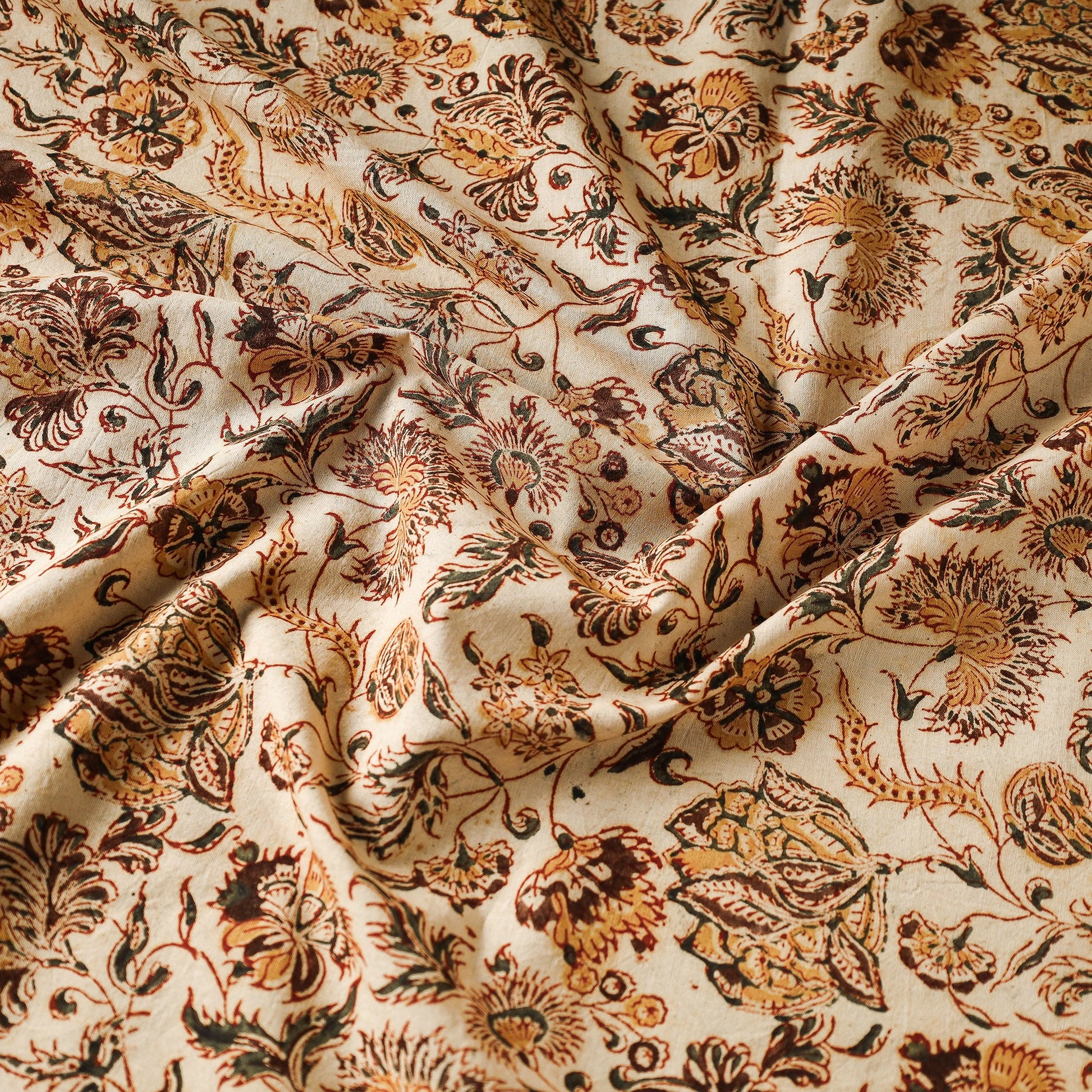 Beige - Pedana Kalamkari Block Printed Cotton Fabric
