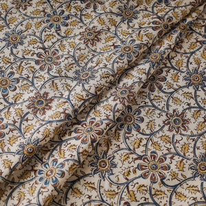Beige - Pedana Kalamkari Block Printed Cotton Fabric