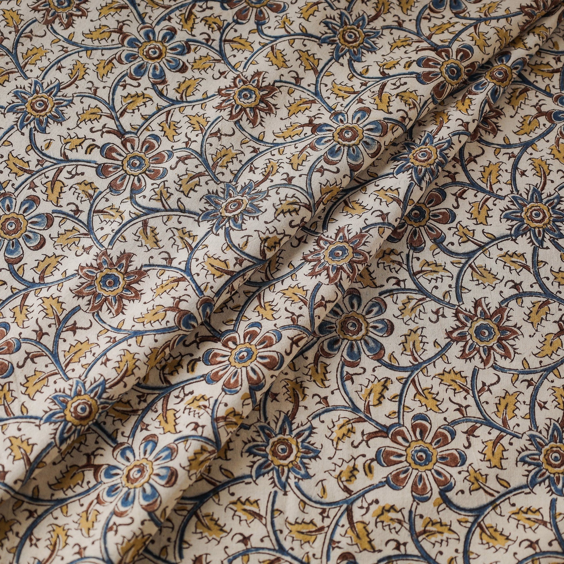 Beige - Pedana Kalamkari Block Printed Cotton Fabric