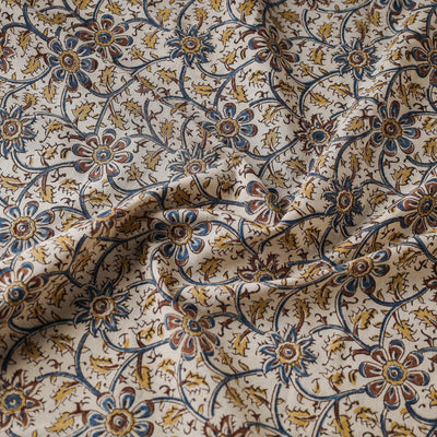Beige - Pedana Kalamkari Block Printed Cotton Fabric