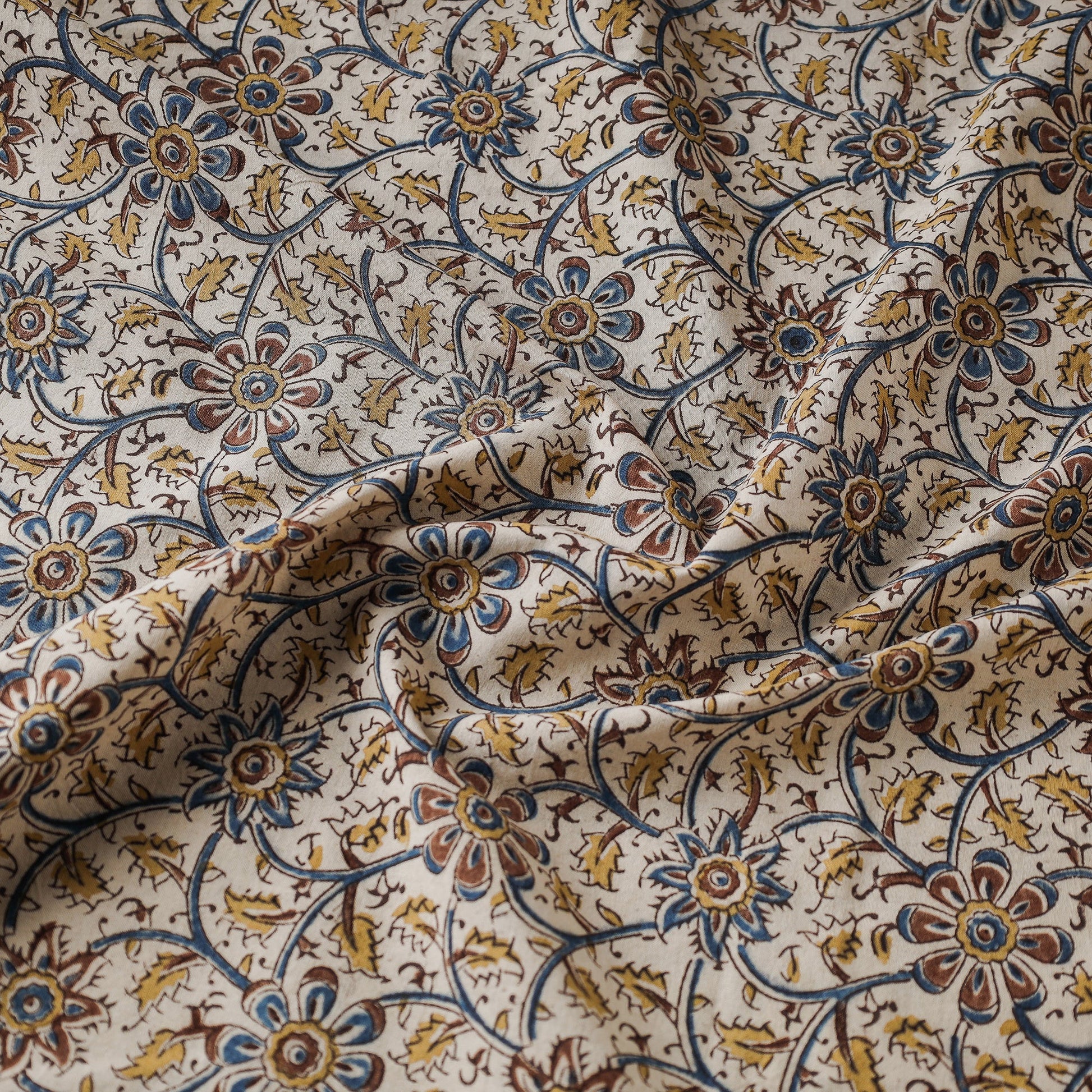 Beige - Pedana Kalamkari Block Printed Cotton Fabric