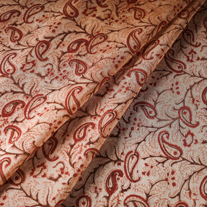 Beige - Pedana Kalamkari Block Printed Chanderi Silk Fabric