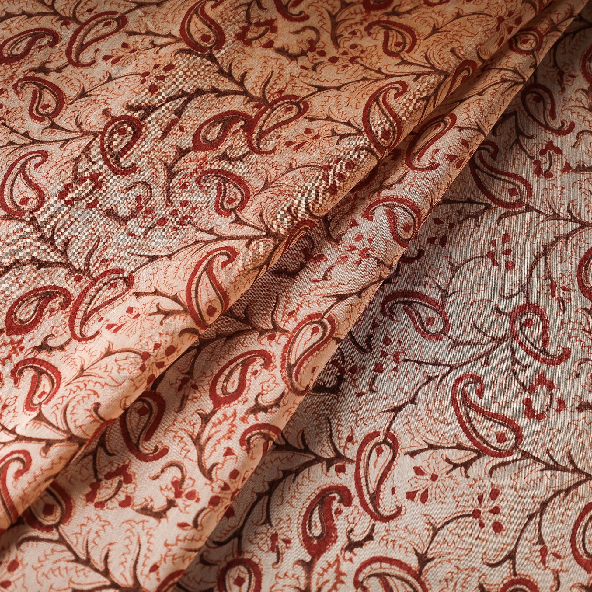Beige - Pedana Kalamkari Block Printed Chanderi Silk Fabric