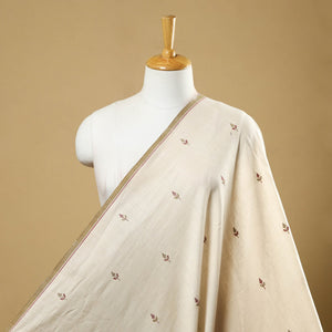 Beige - Handspun Handloom Natural Dyed Cotton Kora Jamdani Fabric 49