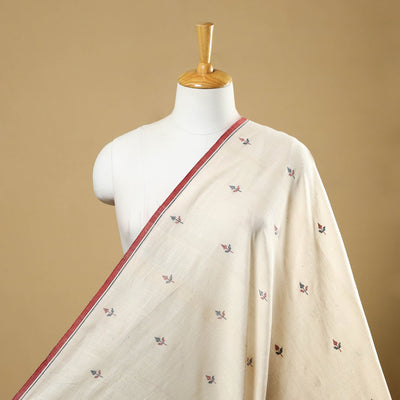 Beige Handspun Handloom Natural Dyed Cotton Kora Jamdani Fabric 48
