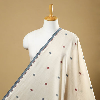 Beige - Handspun Handloom Natural Dyed Cotton Kora Jamdani Fabric 47