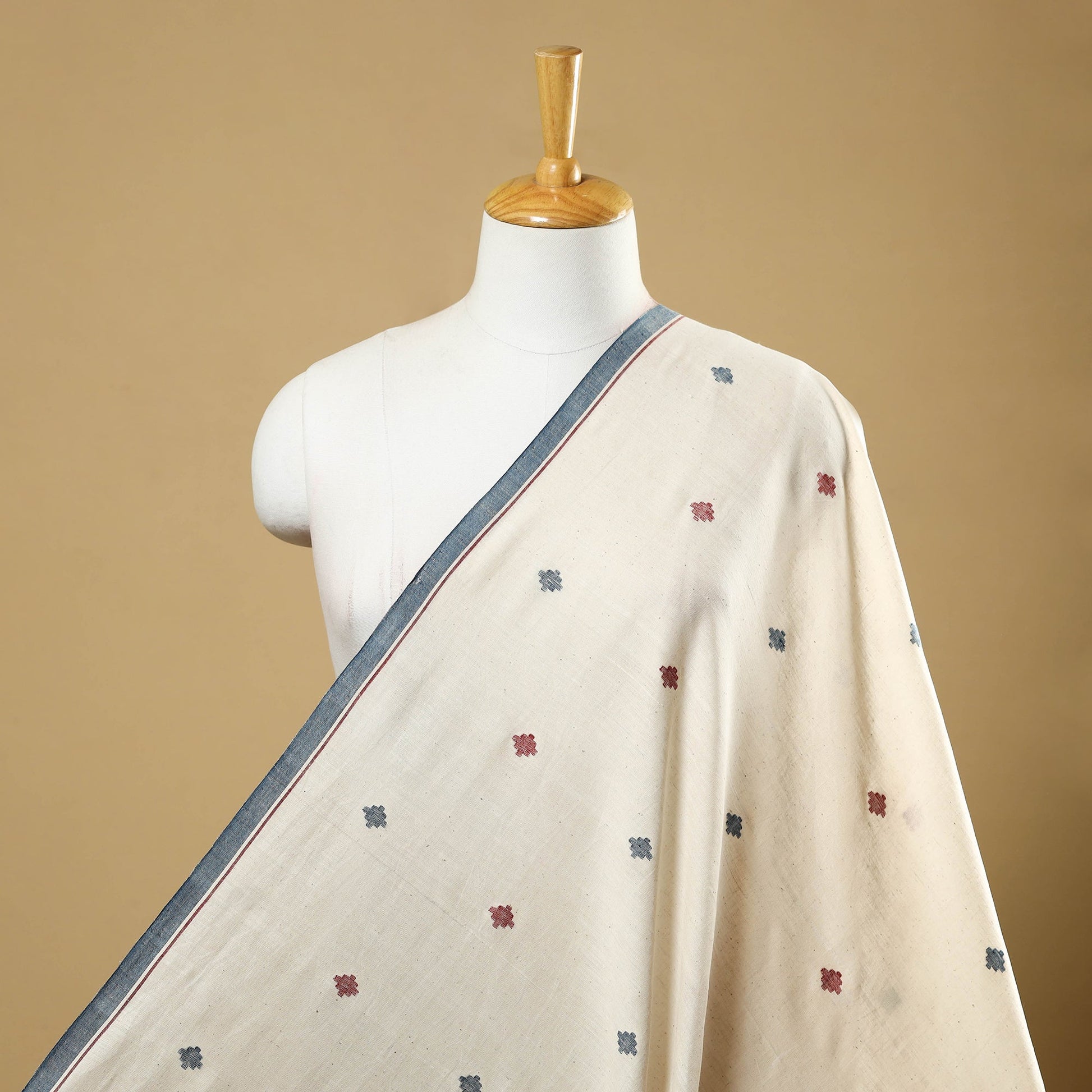 Beige - Handspun Handloom Natural Dyed Cotton Kora Jamdani Fabric 47