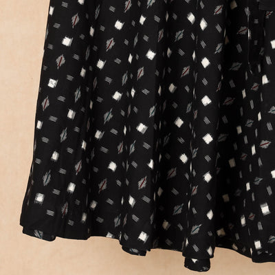Black - Wrap Around Cotton Pochampally Ikat Skirt