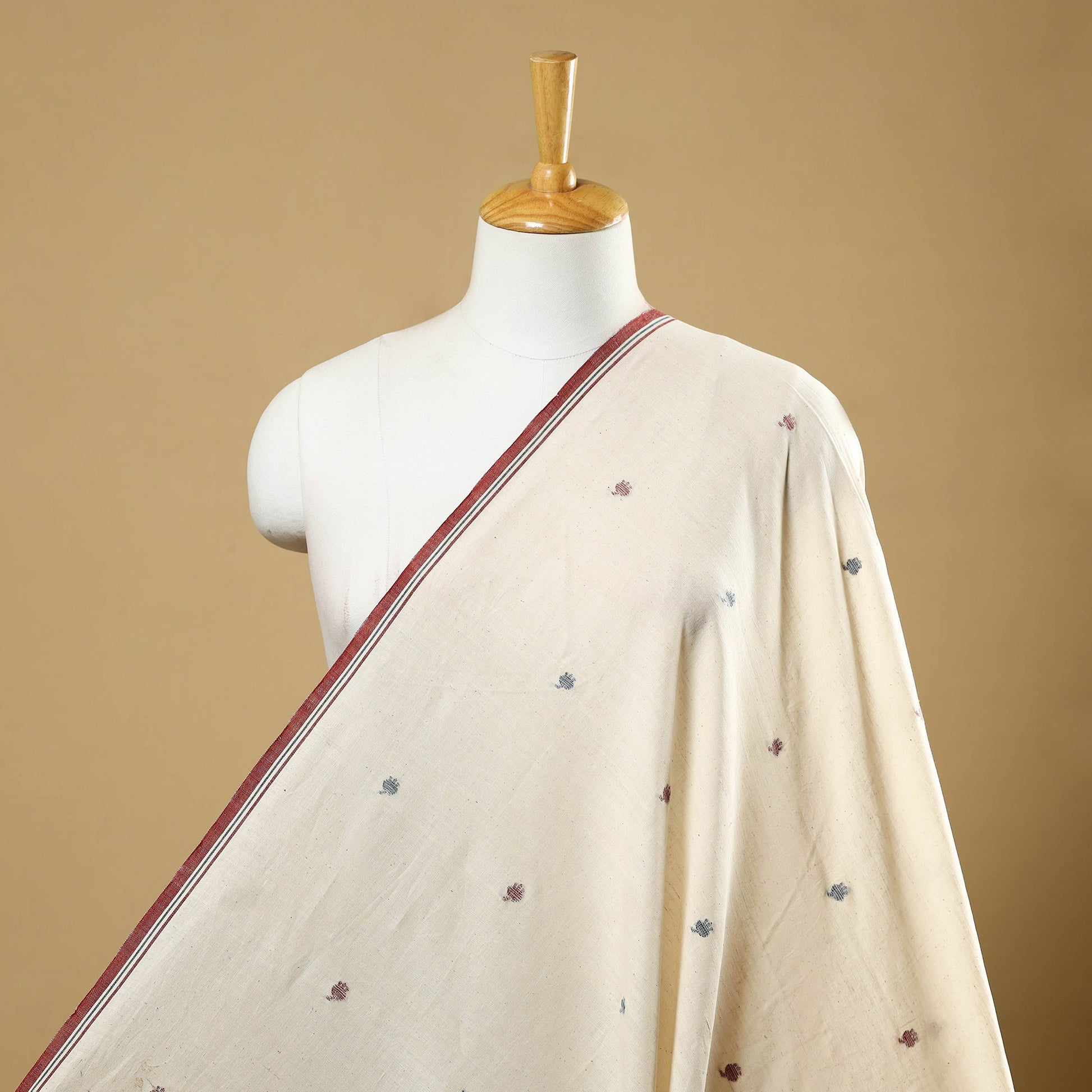 Beige - Handspun Handloom Natural Dyed Cotton Kora Jamdani Fabric 46