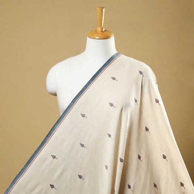 Beige - Handspun Handloom Natural Dyed Cotton Kora Jamdani Fabric 45