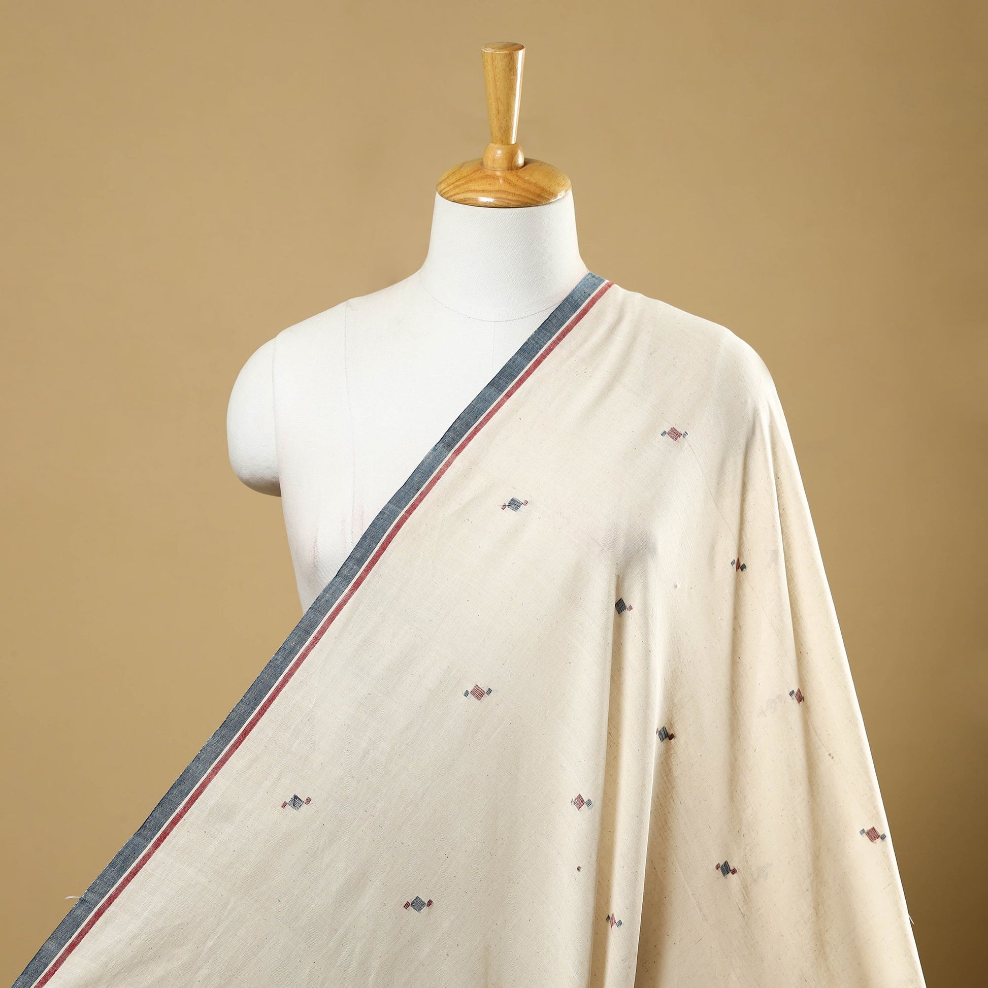 Beige - Handspun Handloom Natural Dyed Cotton Kora Jamdani Fabric 44