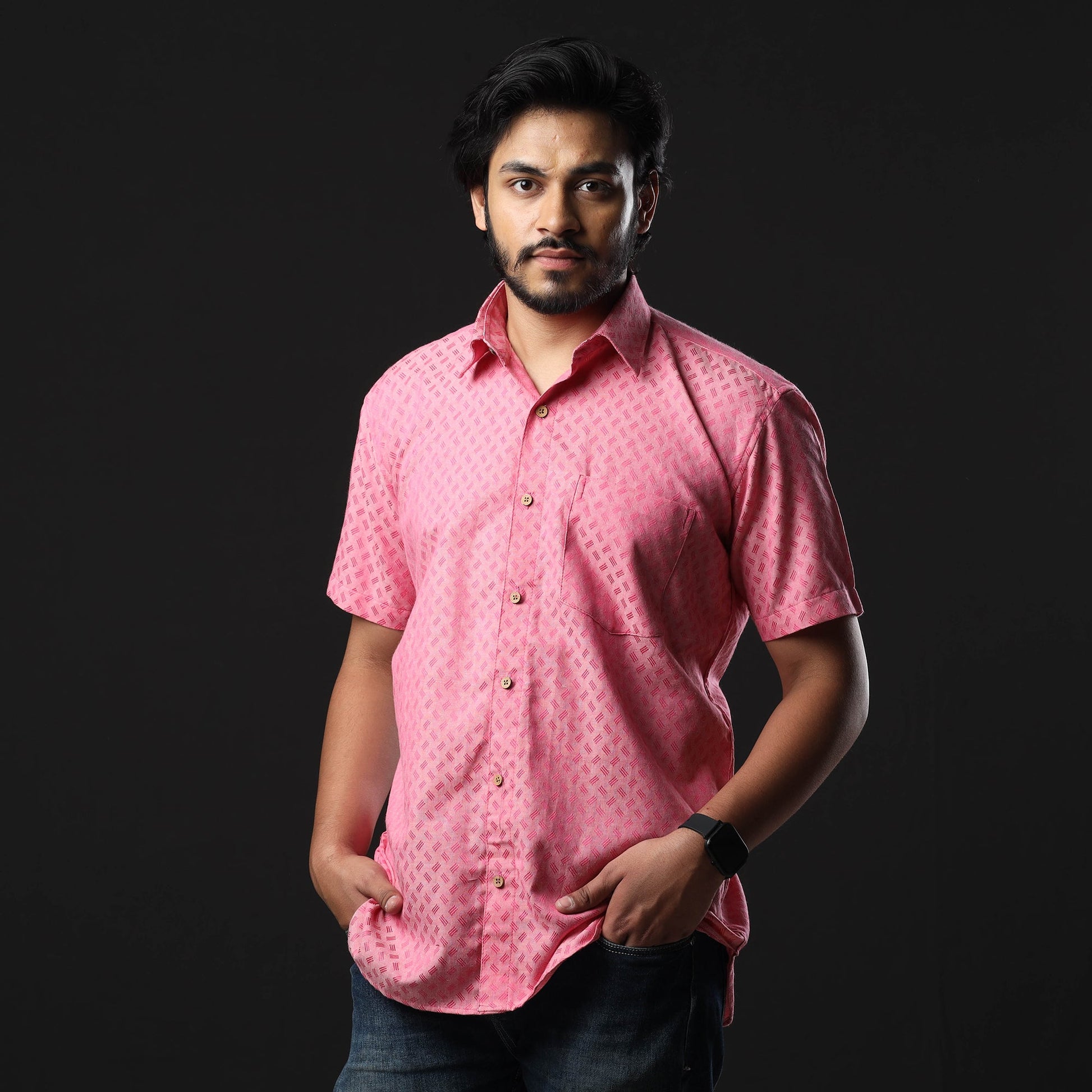 Baby Pink - Prewashed Fine Cotton Handloom Half Sleeves Shirt