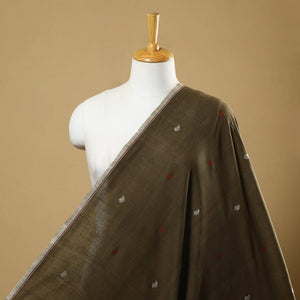 Brown - Handspun Handloom Natural Dyed Cotton Jamdani Fabric 37