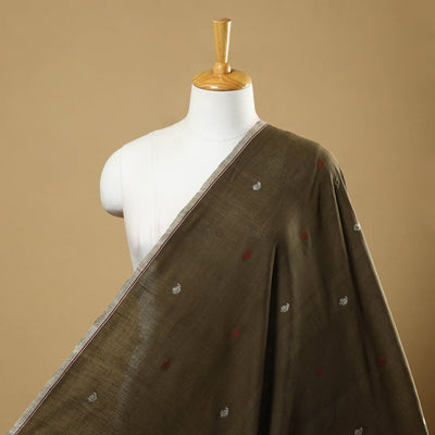 Brown - Handspun Handloom Natural Dyed Cotton Jamdani Fabric 37
