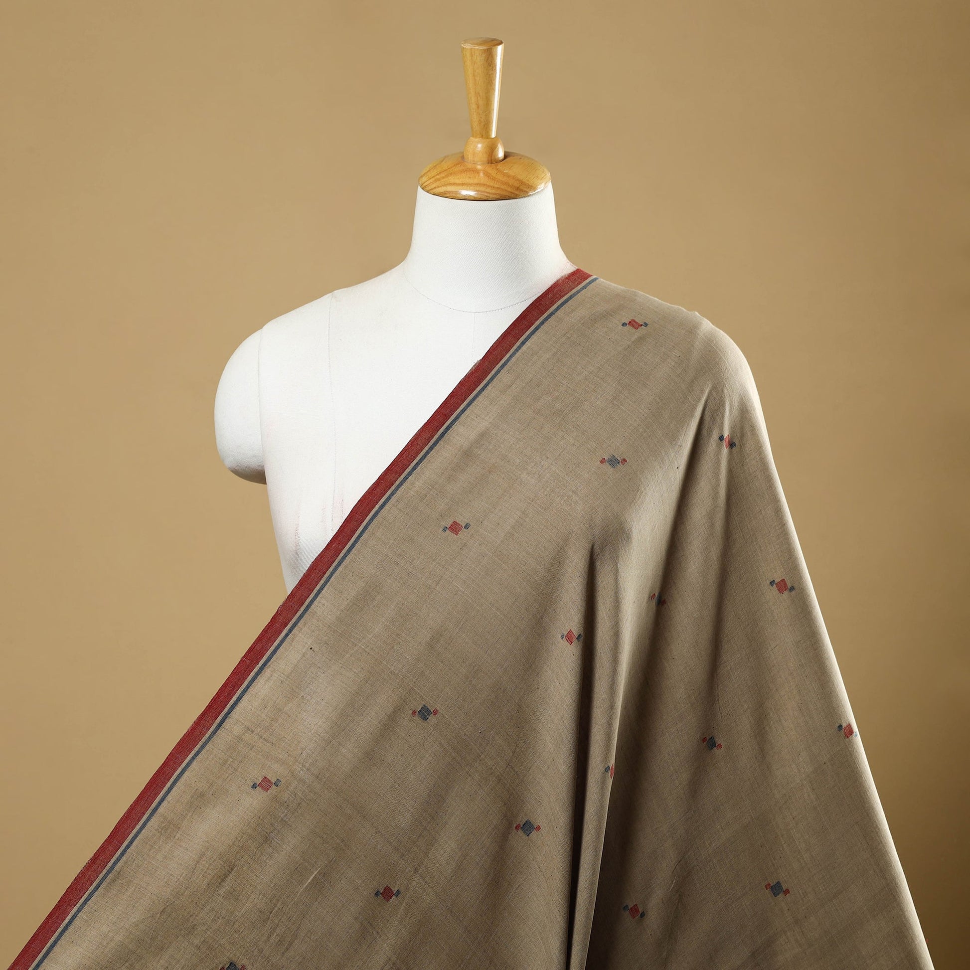 Beige - Handspun Handloom Natural Dyed Cotton Jamdani Fabric 20