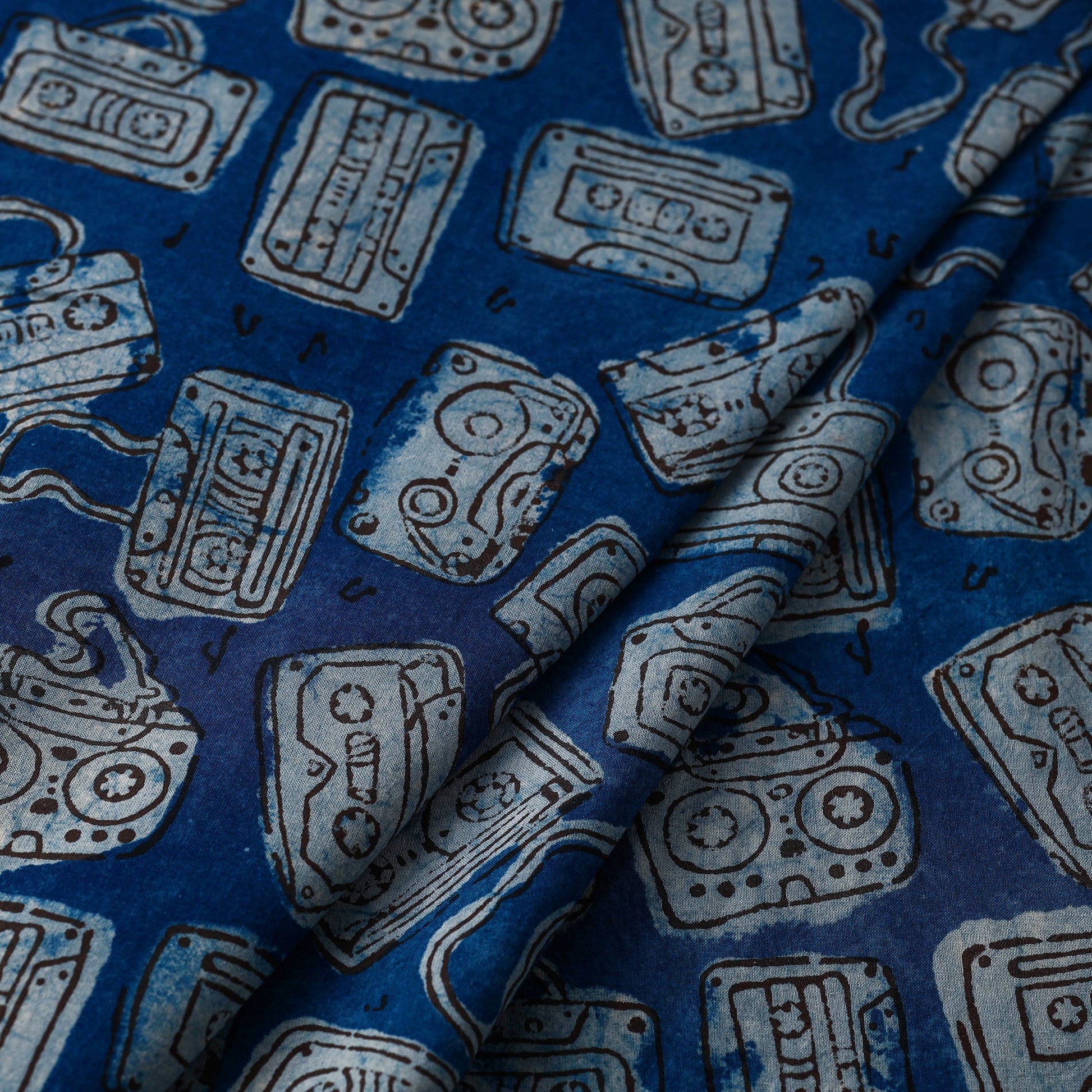 Blue - Bindaas Block Printed Natural Dyed Cotton Fabric