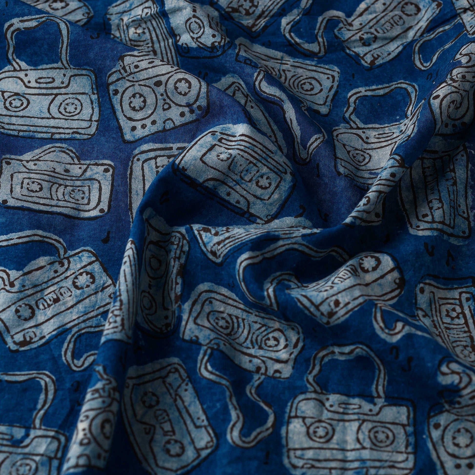 Blue - Bindaas Block Printed Natural Dyed Cotton Fabric