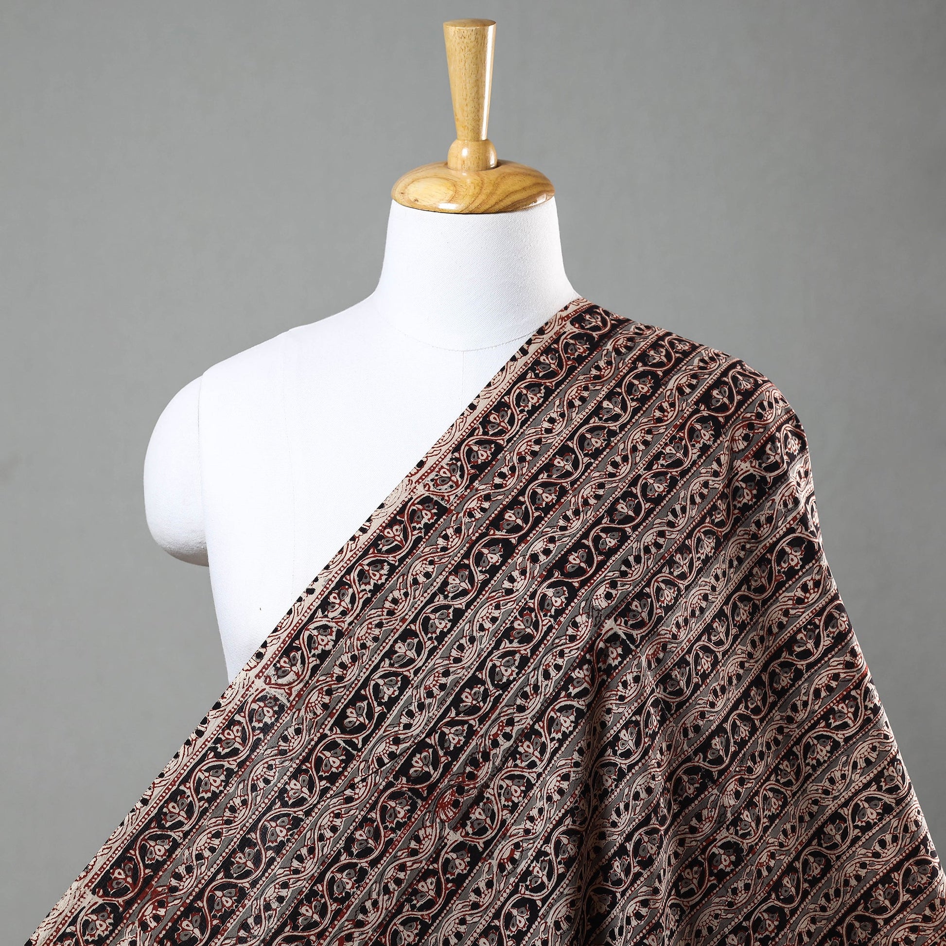 Black - Kalamkari Block Printed Cotton Fabric