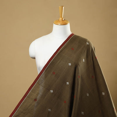 Brown - Handspun Handloom Natural Dyed Cotton Jamdani Fabric 09