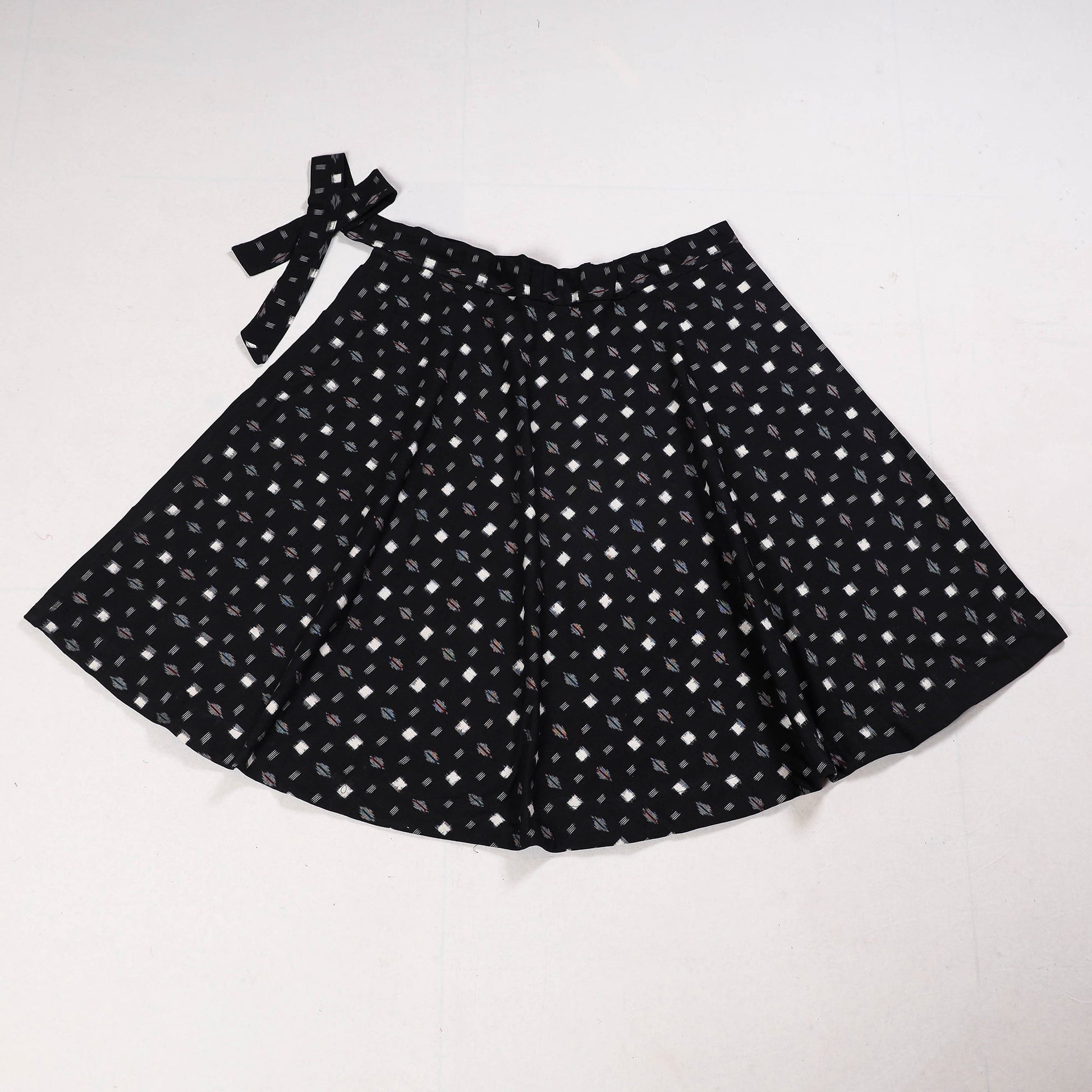 Black - Wrap Around Cotton Pochampally Ikat Skirt