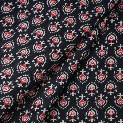 Black Floret Jaipur Print Cotton Fabric