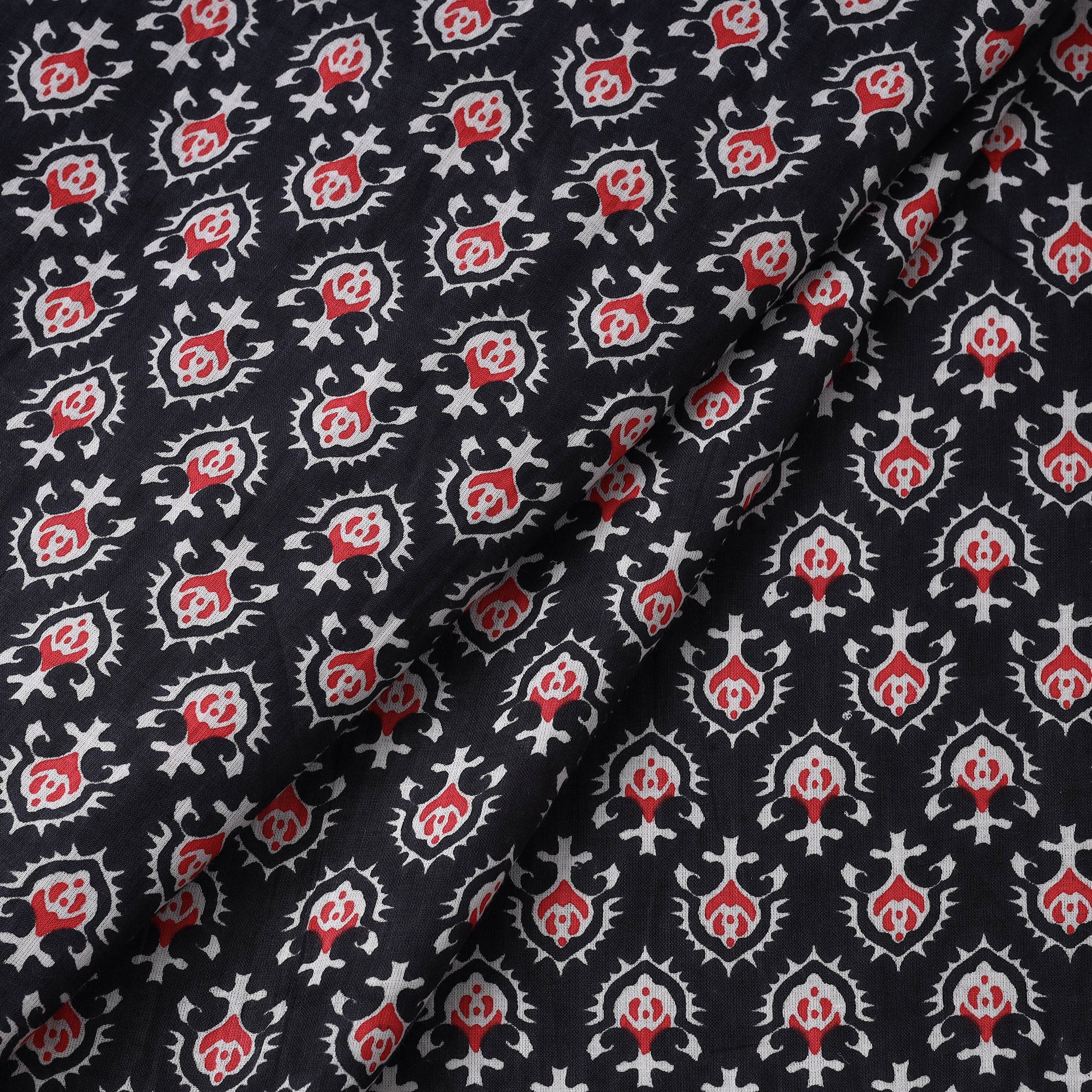 Black Floret Jaipur Print Cotton Fabric